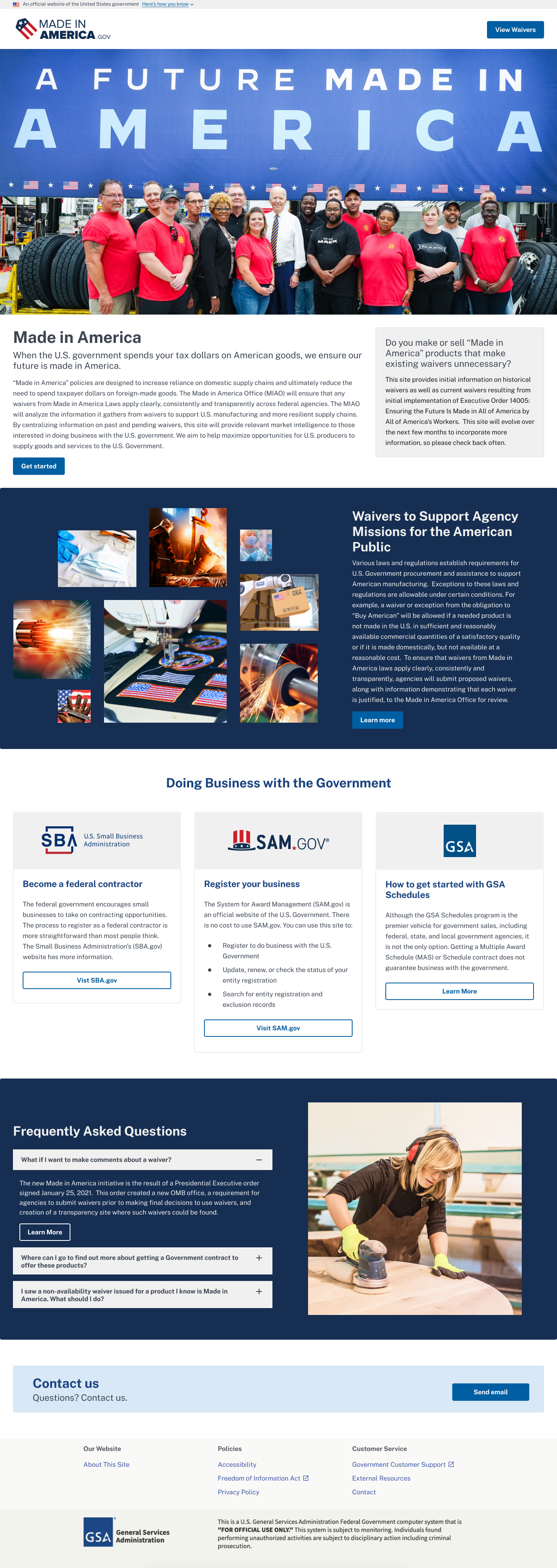 The Made in America homepage