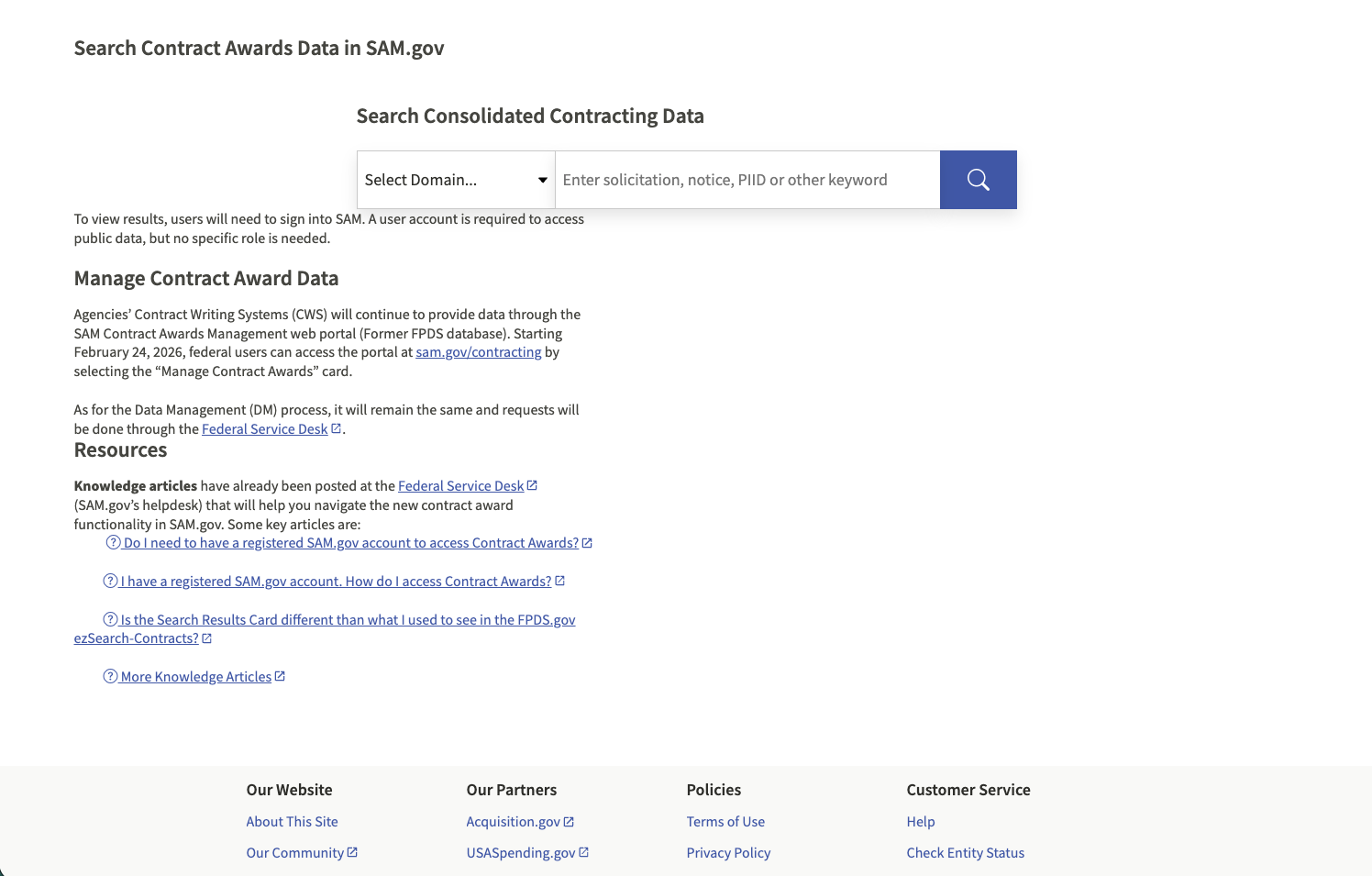 The Federal Procurement Data System search interface
