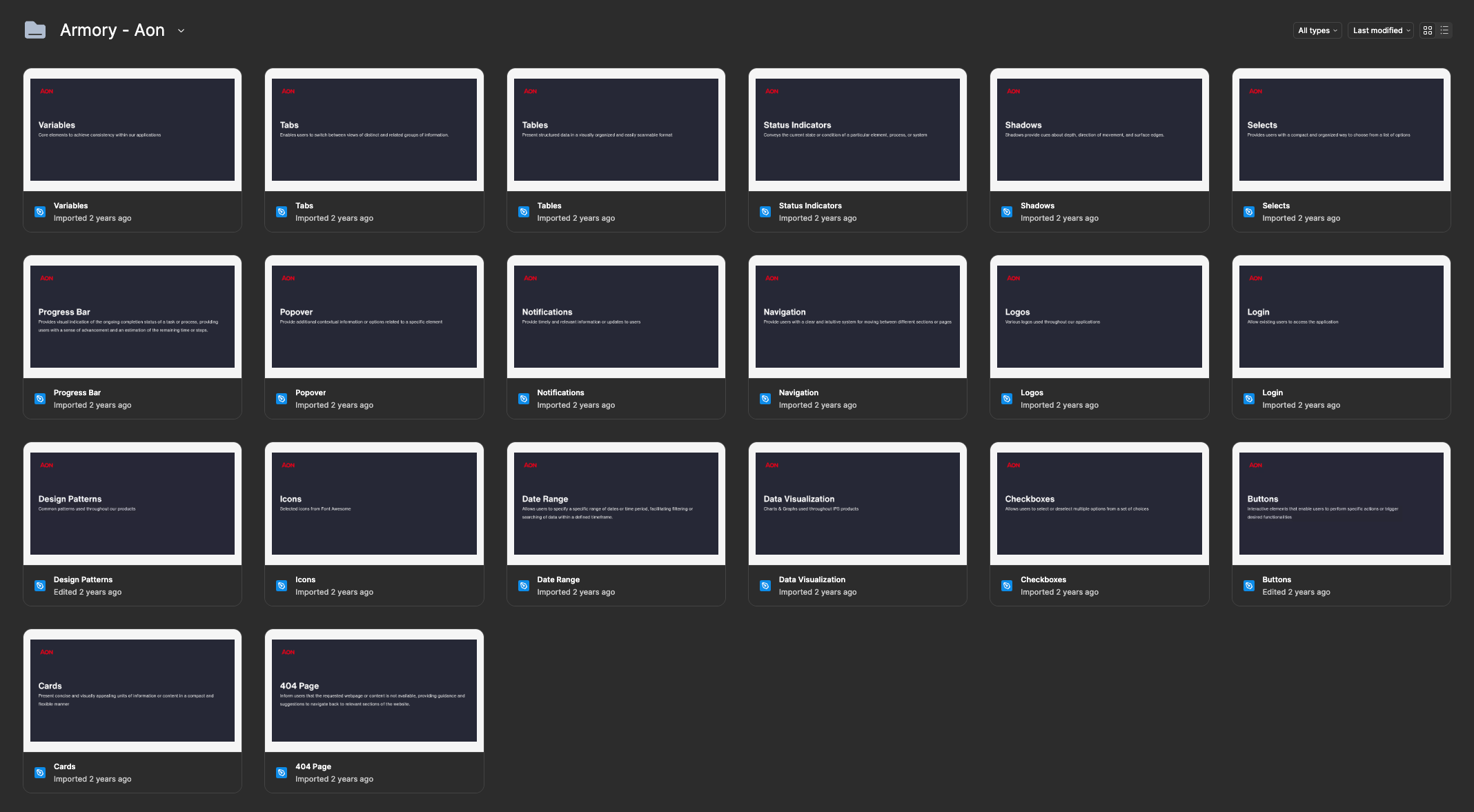 Aon Armory Figma View of Design System