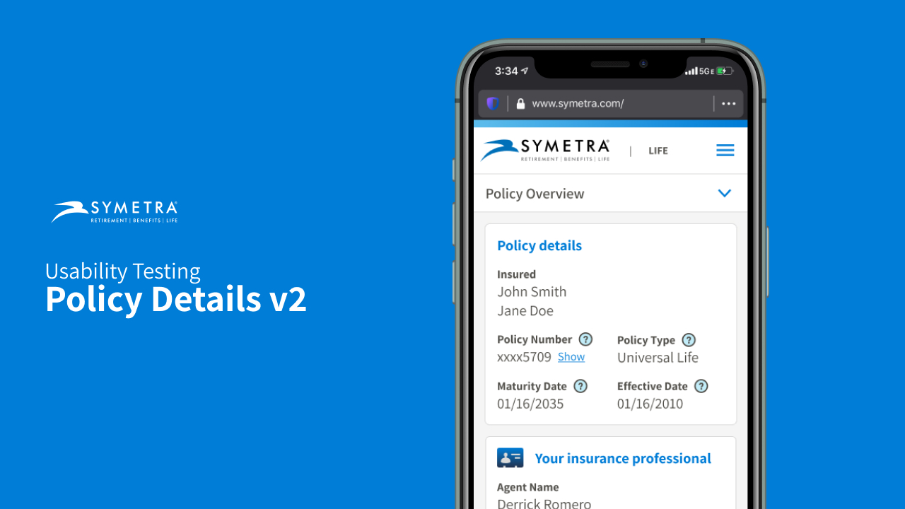 Cover slide for the Symetra Policy Details mobile usability study